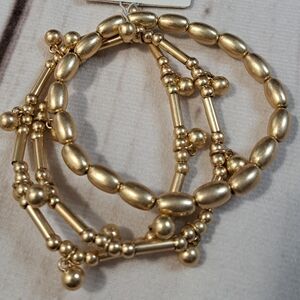 A.n.a  Gold Colored Beaded Elastic Stretchy Bracelet Set